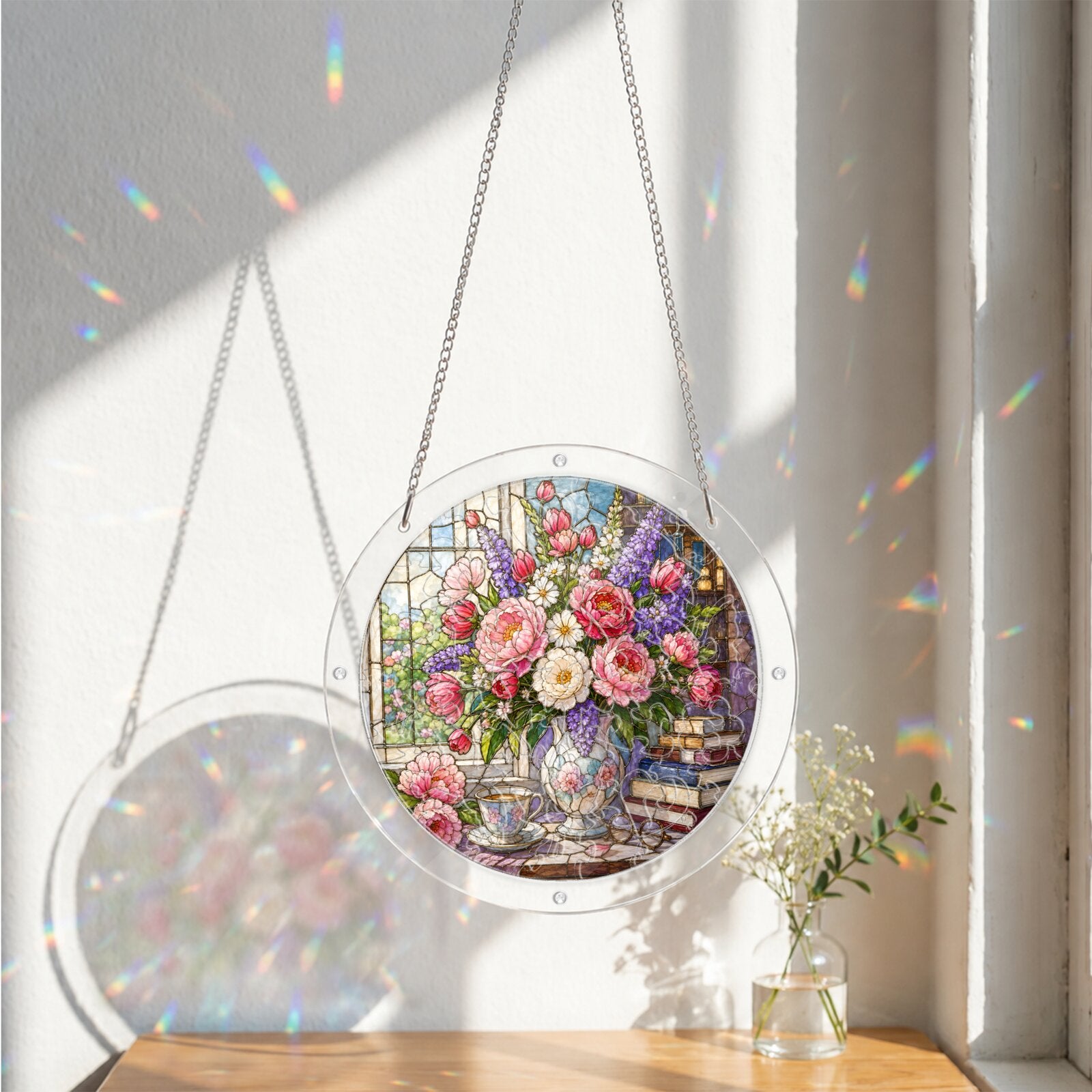 Peony &amp; Larkspur Acrylic Puzzle Suncatcher