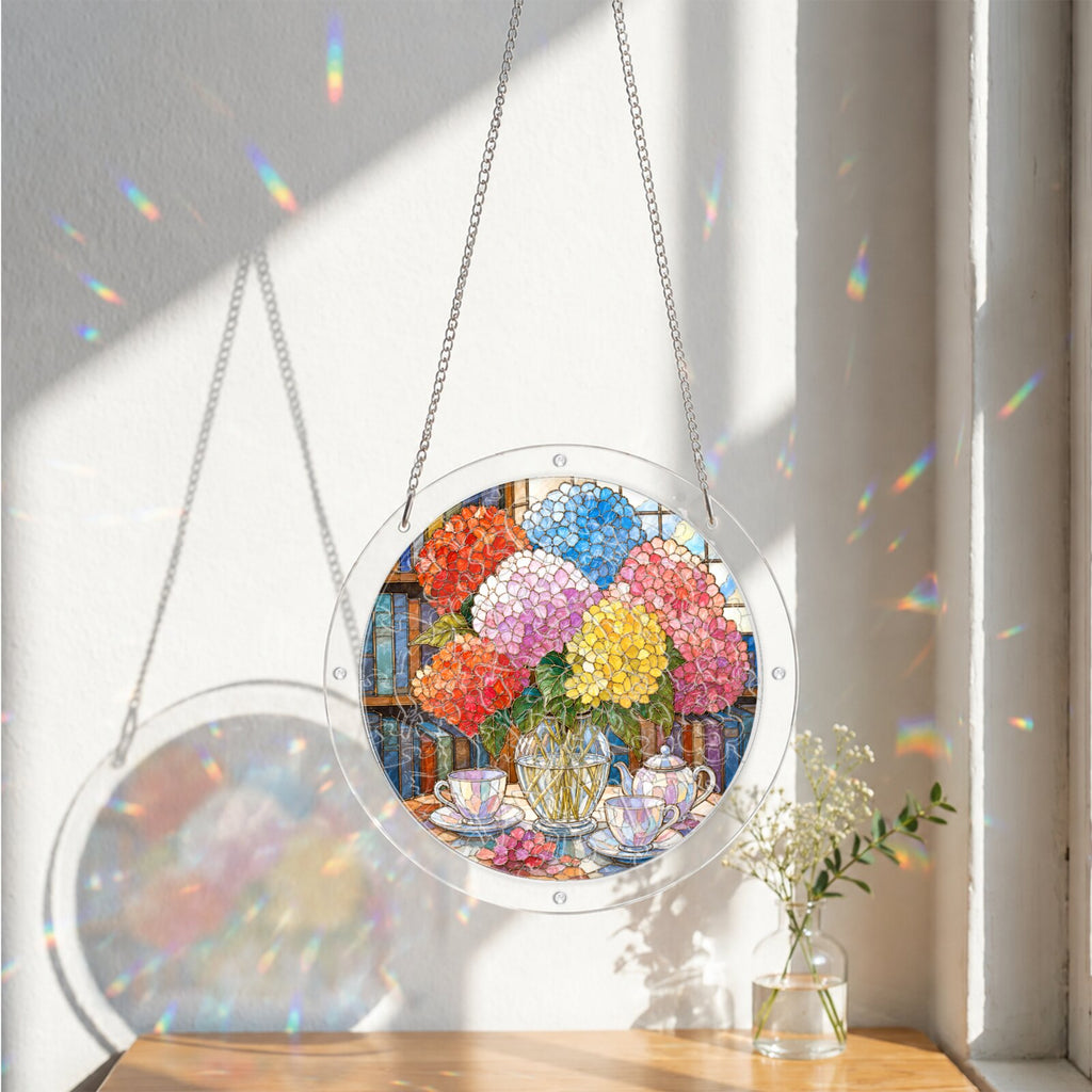 Rainbow Hydrangea Acrylic Puzzle Suncatcher