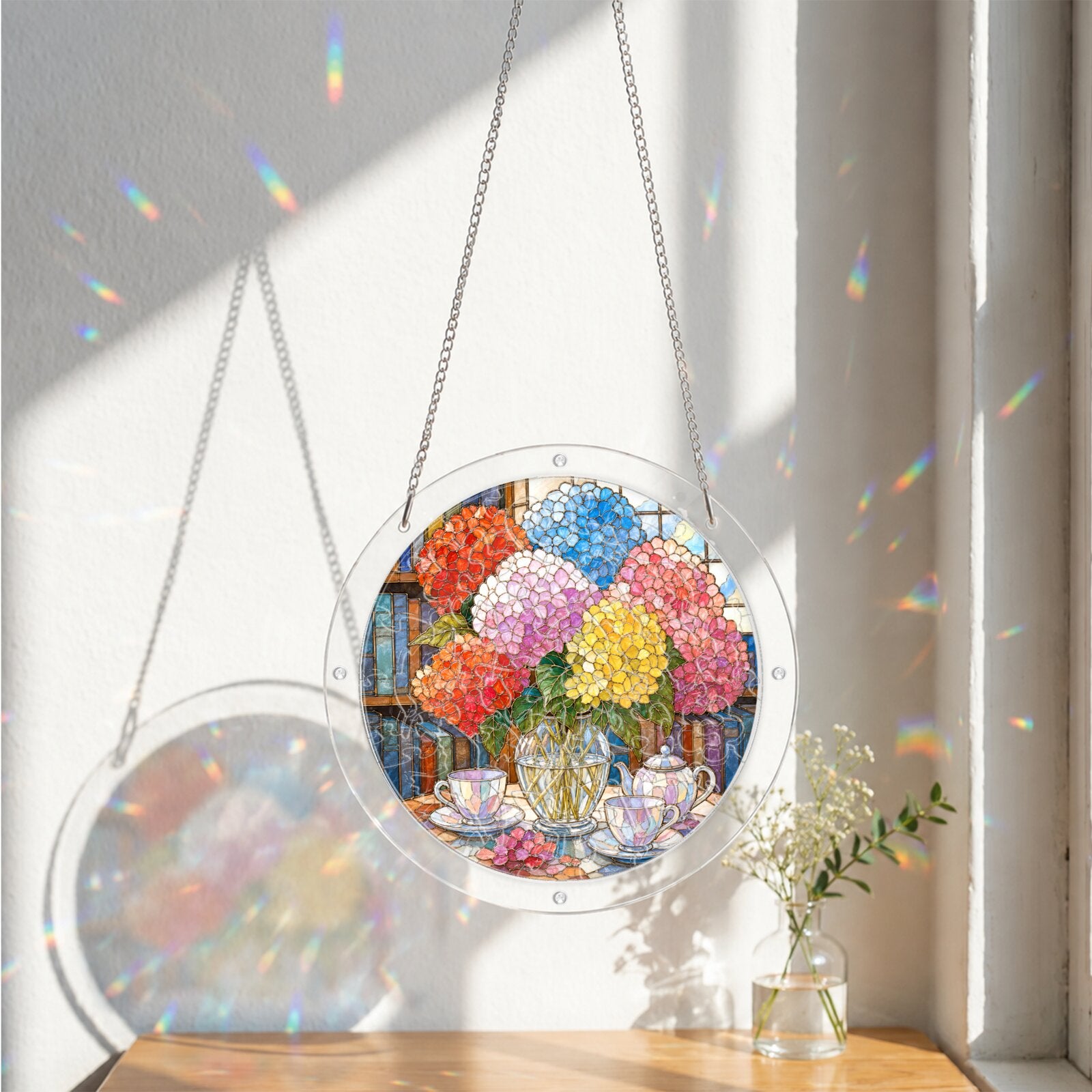 Rainbow Hydrangea Acrylic Puzzle Suncatcher