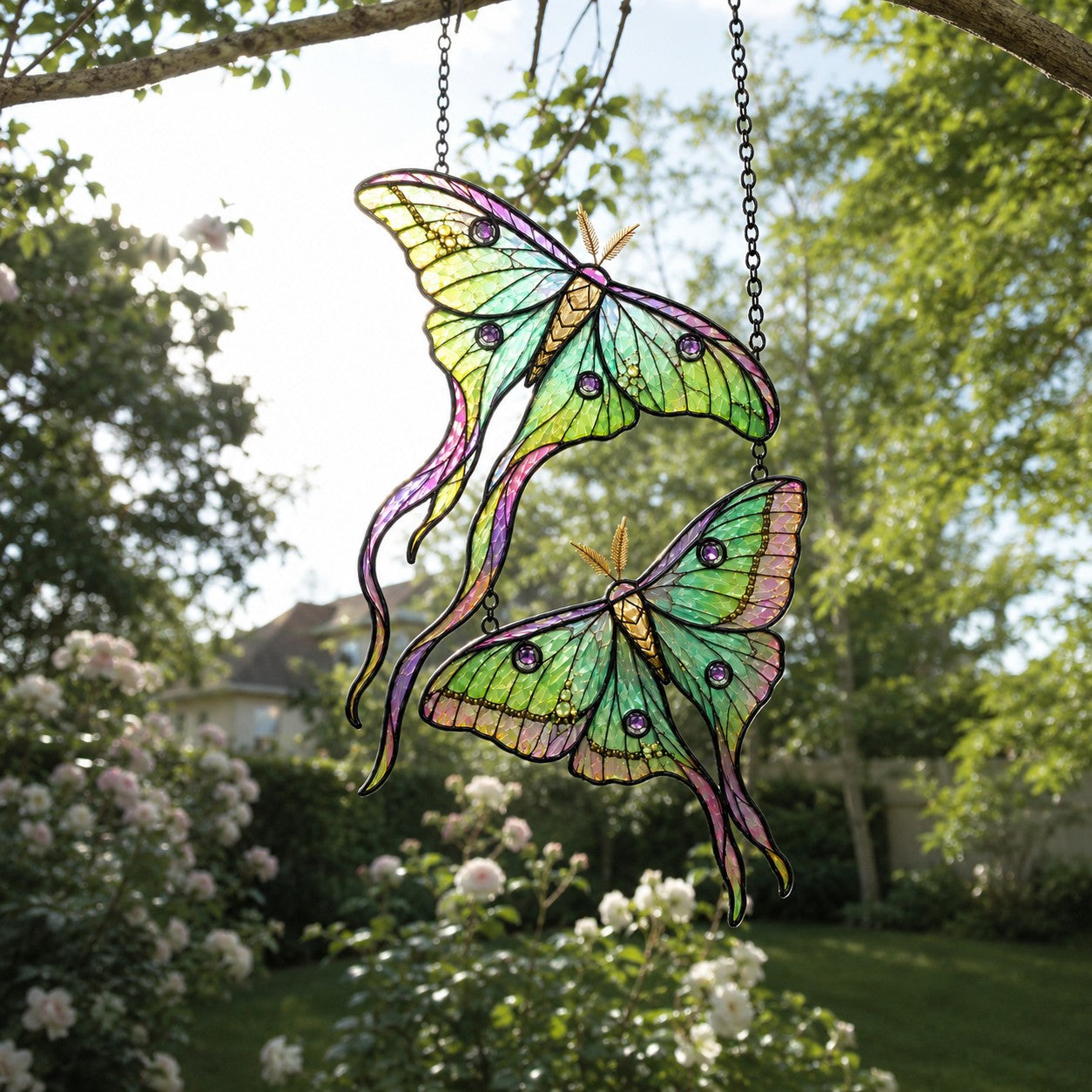 Personalized Luna Moth Couple Holographic Acrylic Suncatcher
