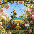 Personalized Grandma's Garden Birdbath Holographic Acrylic Suncatcher