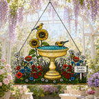 Personalized Grandma's Garden Birdbath Holographic Acrylic Suncatcher