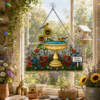 Personalized Grandma's Garden Birdbath Holographic Acrylic Suncatcher