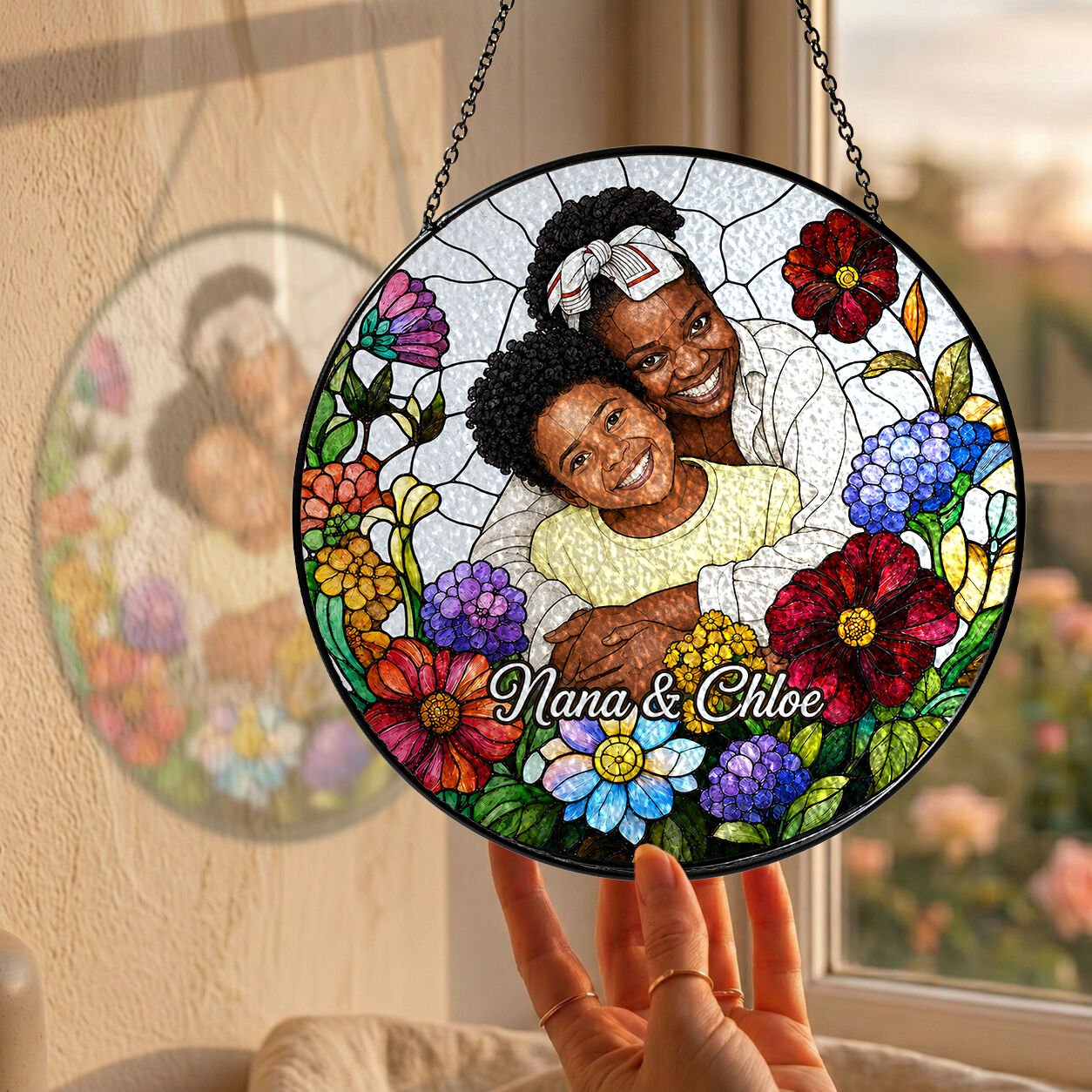 Personalized Wildflower Photo Stained Glass Suncatcher