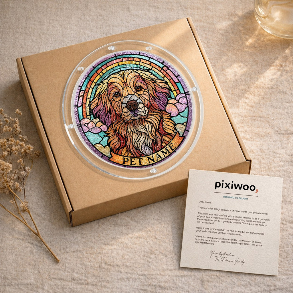 Pixiwoo gift box packaging for the dog memorial puzzle suncatcher