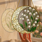 Lily of the Valley Stained Glass Suncatcher – Crescent Moon