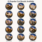 Popular cat breed style chart for personalized pet moon memorial suncatcher with 15 cat options customers can choose from.