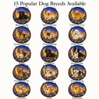 Popular dog breed style chart for personalized pet moon memorial suncatcher with 15 dog options customers can choose from.