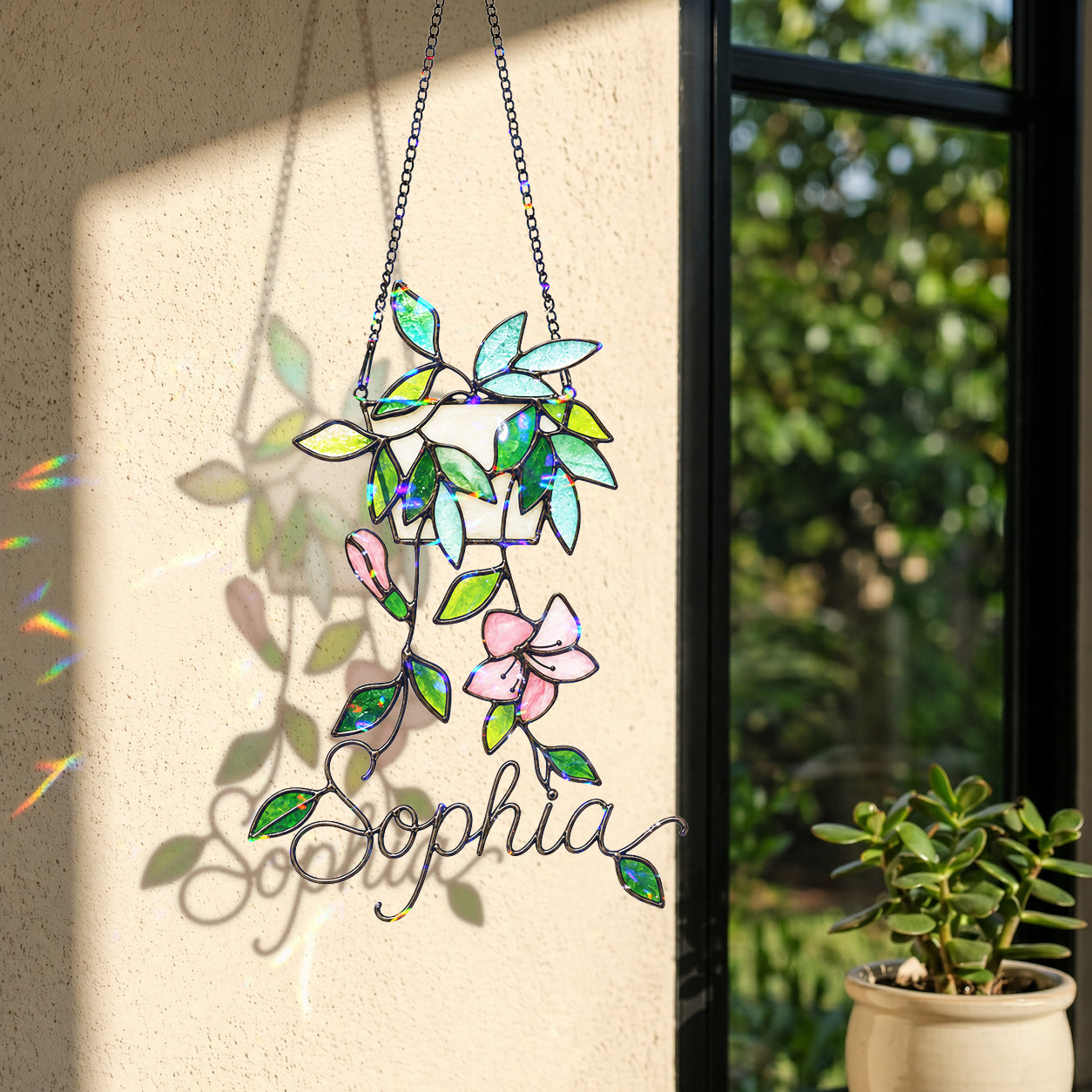 Personalized Hanging Planter Flower Holographic Acrylic Suncatcher