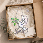 Personalized White Dove & Olive Branch Holographic Acrylic Suncatcher