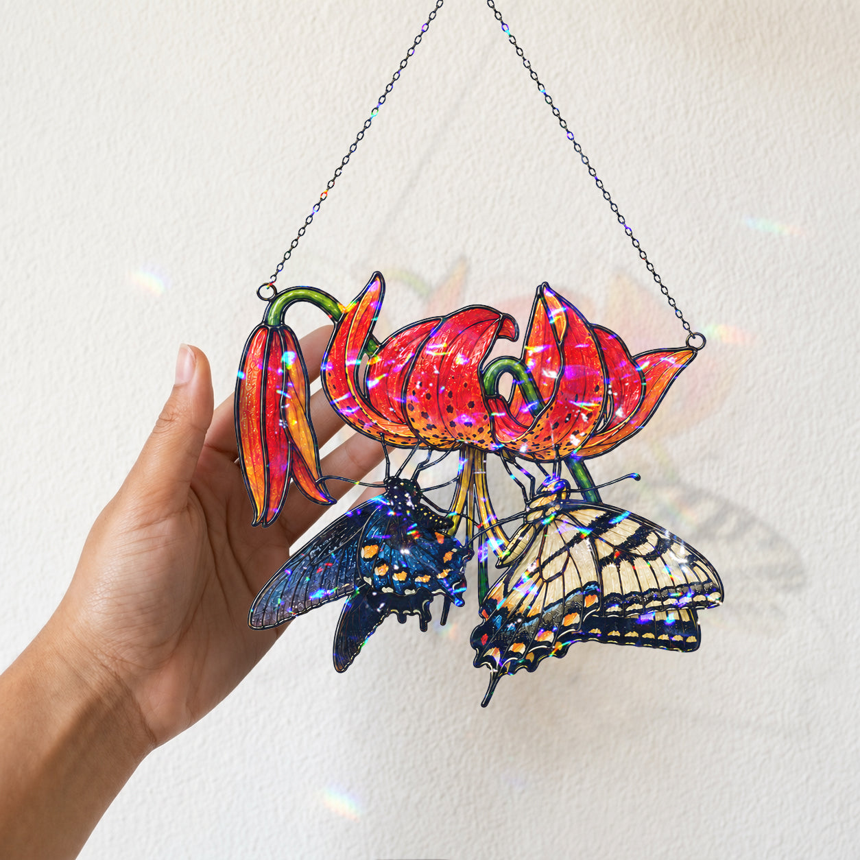 Swallowtail Butterflies & Tiger Lily Holographic Acrylic Suncatcher