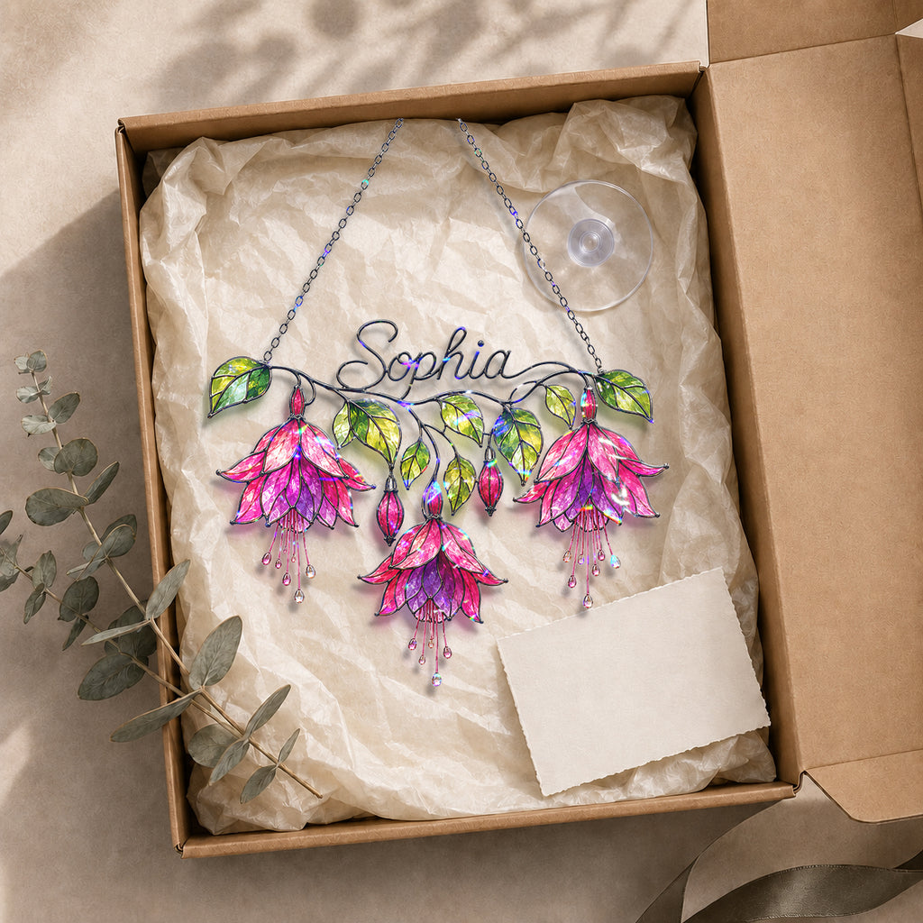 Personalized Pink Fuchsia Flower Holographic Acrylic Suncatcher