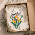 Personalized Yellow Tulip Bouquet Holographic Acrylic Suncatcher