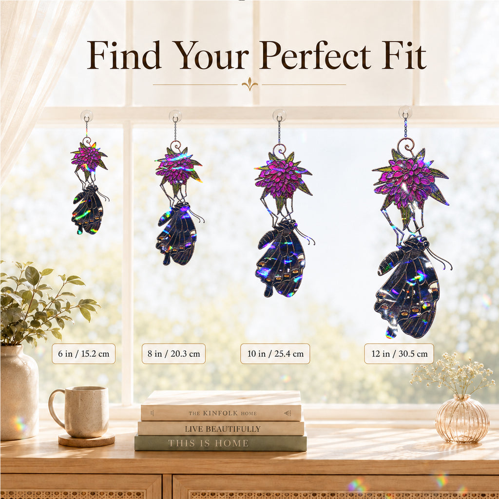 Black Swallowtail & Purple Dahlia Holographic Acrylic Suncatcher
