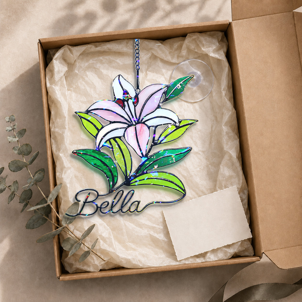 Personalized Pink Lily Flower Holographic Acrylic Suncatcher