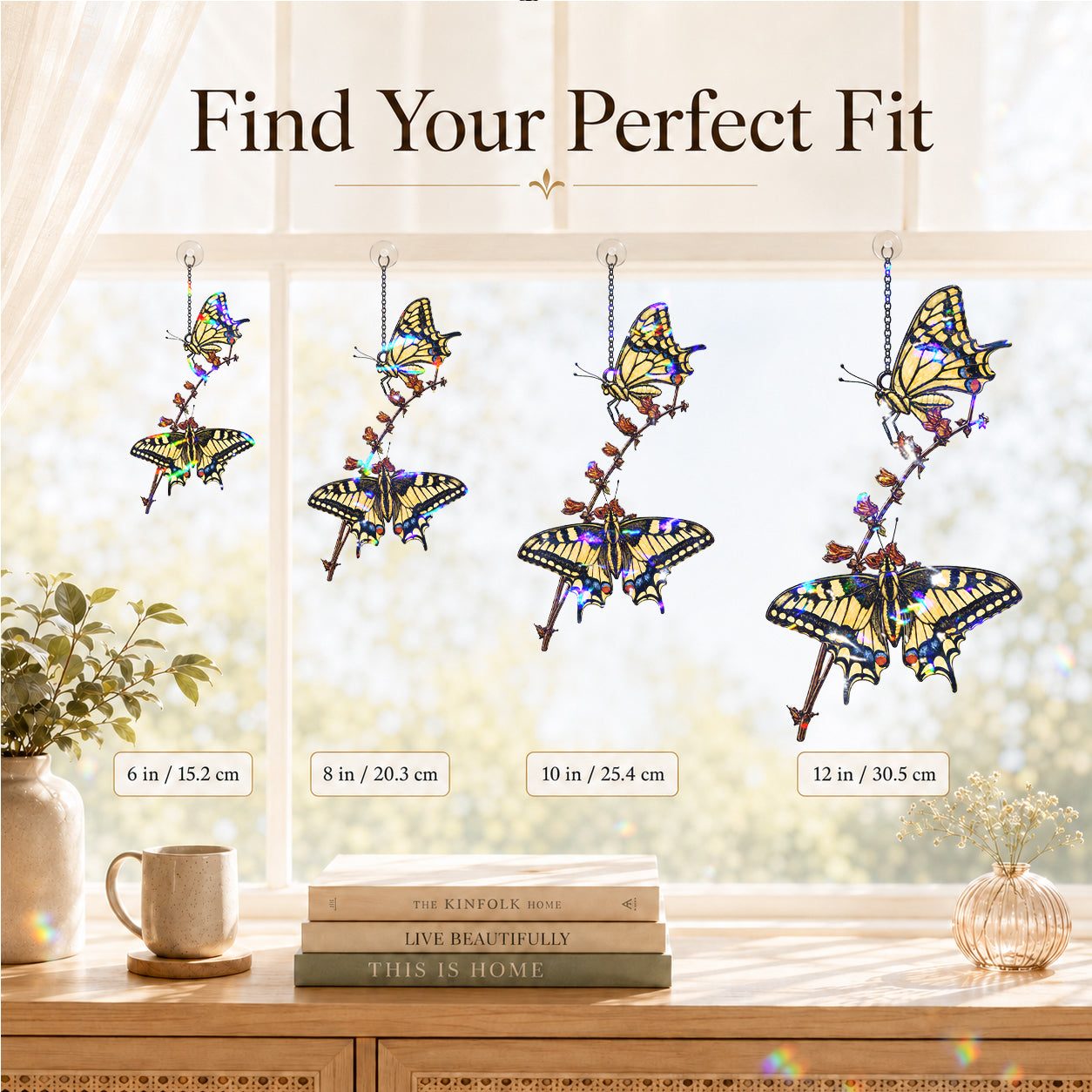 Two Swallowtail Butterflies on Blossom Branch Holographic Acrylic Suncatcher