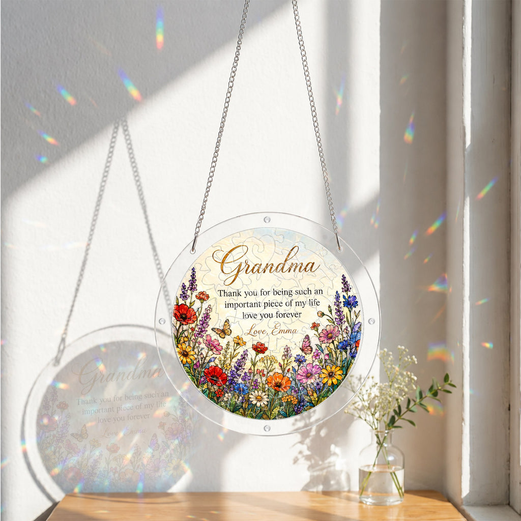 Personalized Grandma Wildflower Acrylic Puzzle Suncatcher