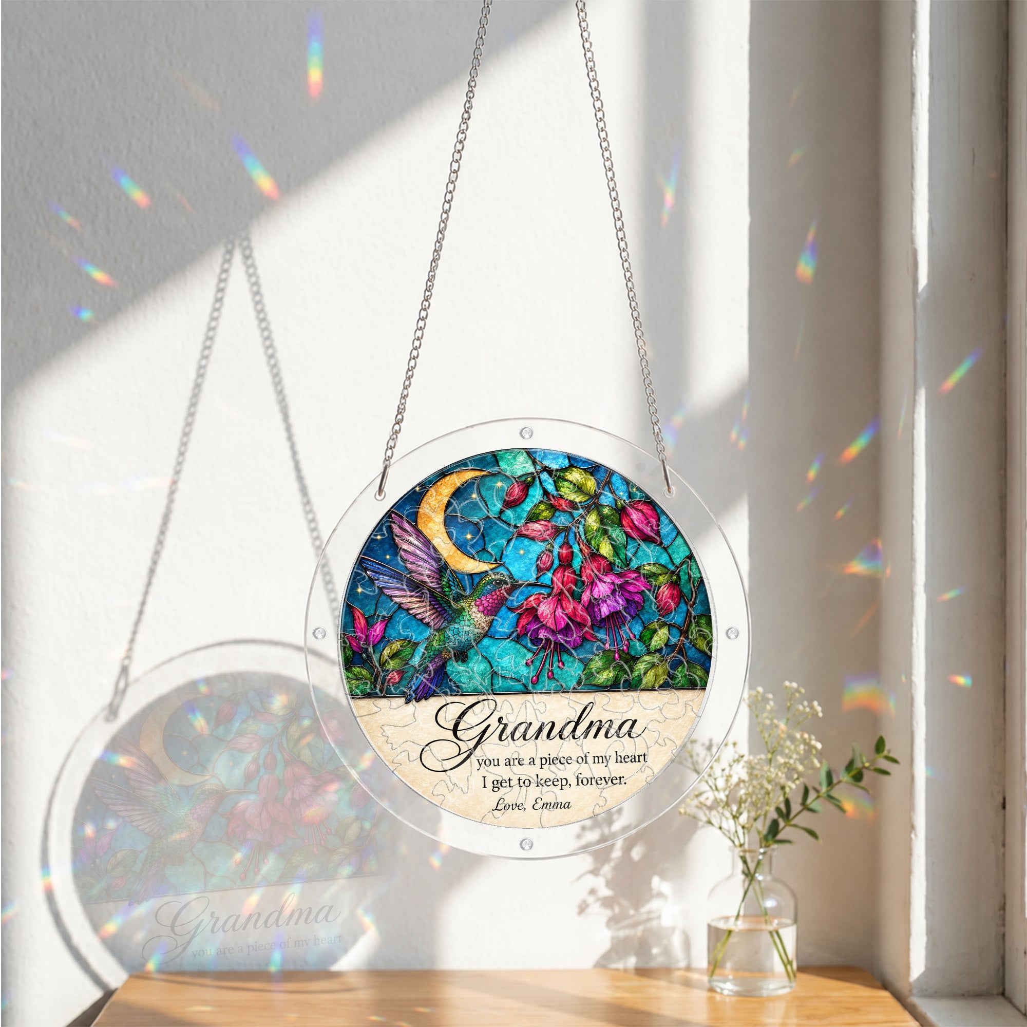 Personalized Grandma Hummingbird Acrylic Puzzle Suncatcher