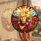 Personalized Poppy Sunrise Photo Stained Glass Suncatcher