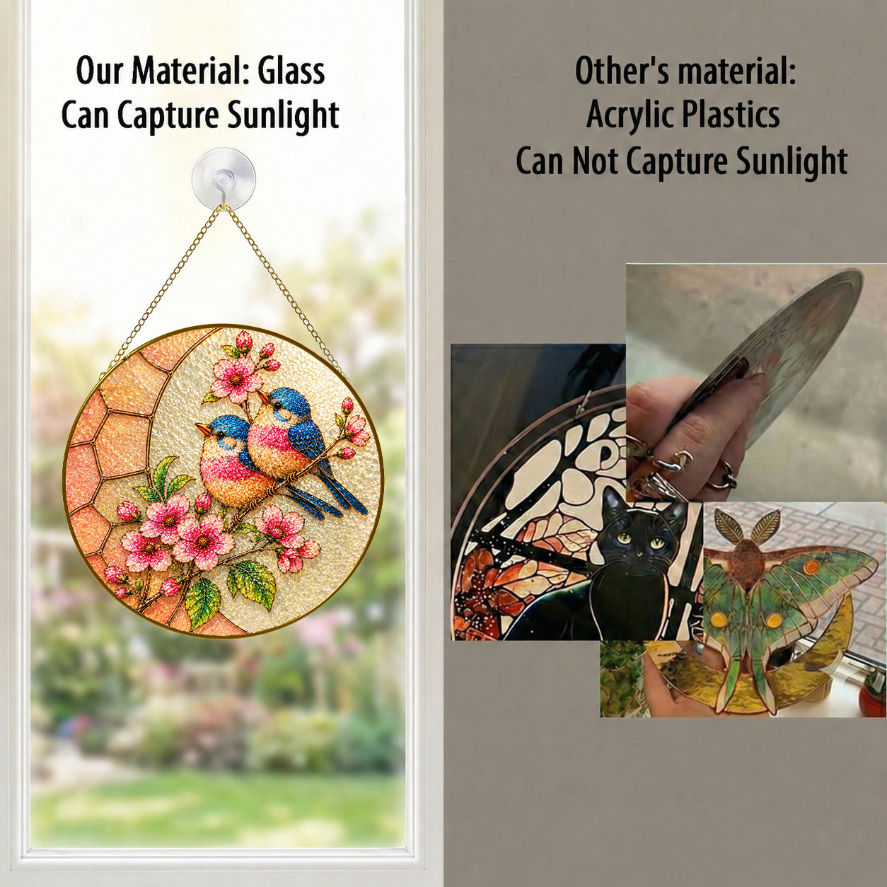 Bluebird & Cherry Blossom Stained Glass Suncatcher