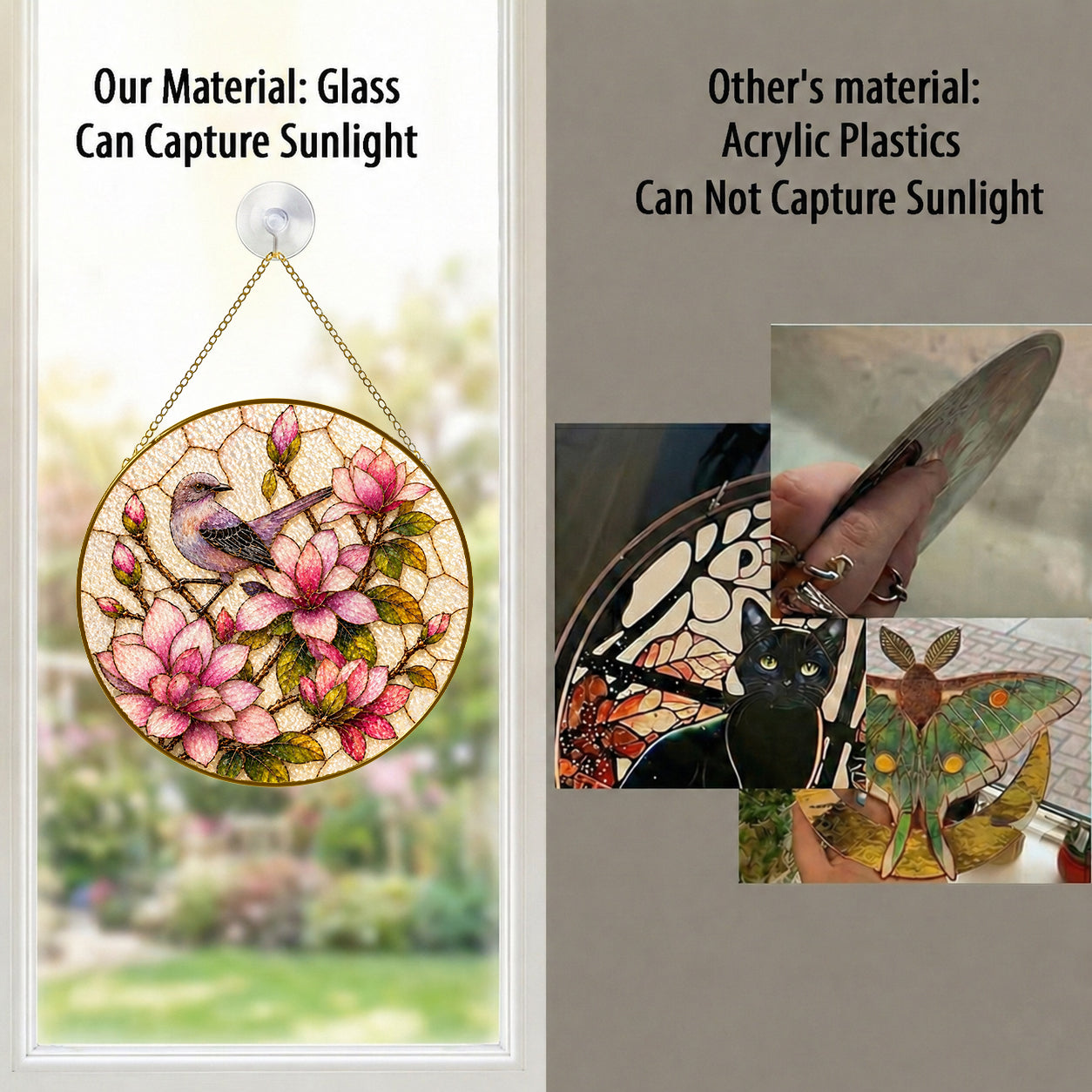 Mockingbird & Magnolia Stained Glass Suncatcher