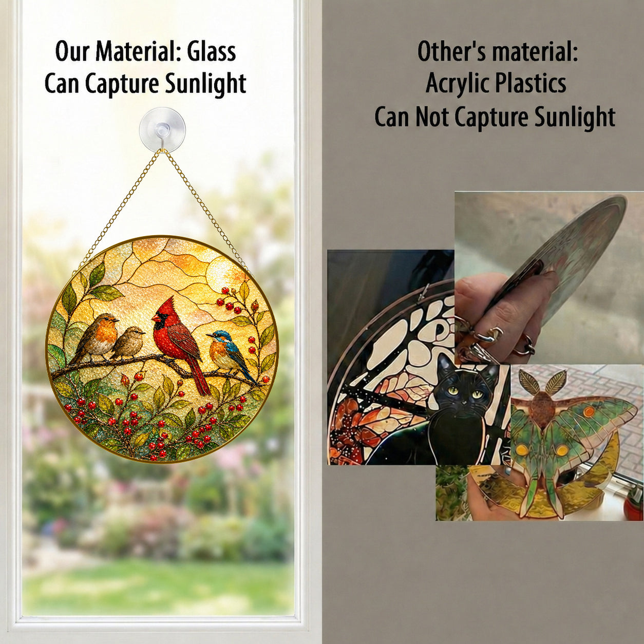 Cardinal & Songbirds Stained Glass Suncatcher