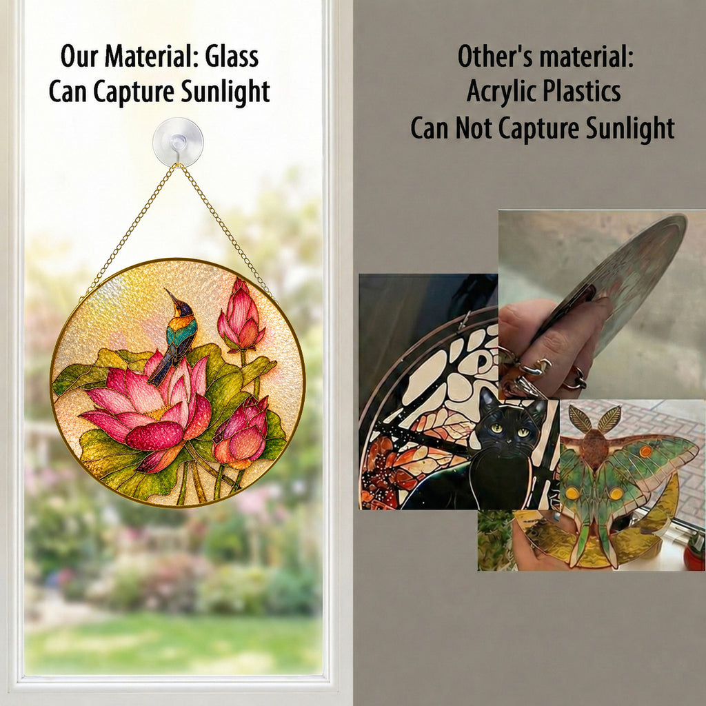 Kingfisher & Lotus Stained Glass Suncatcher
