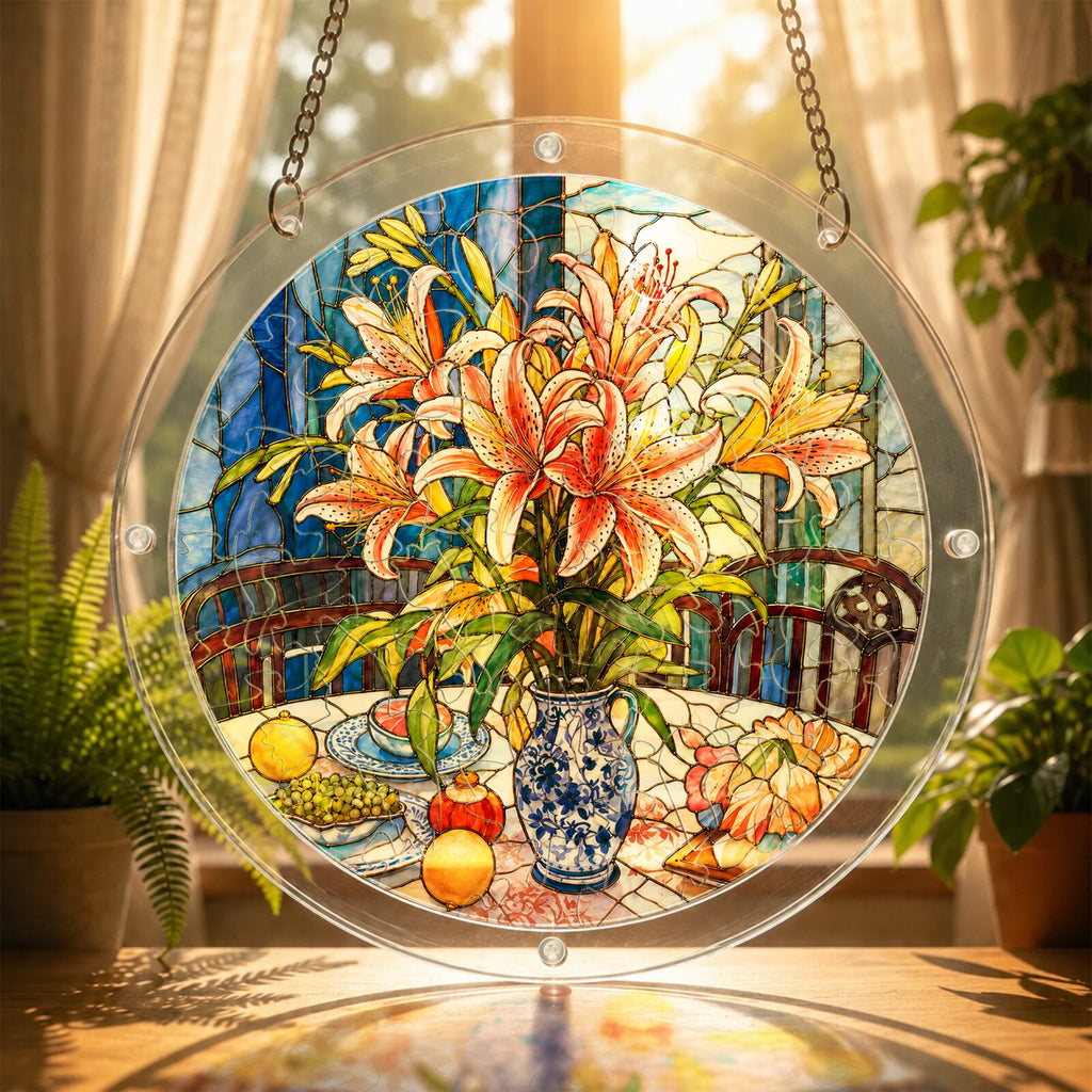 Pink Stargazer Lily Acrylic Puzzle Suncatcher