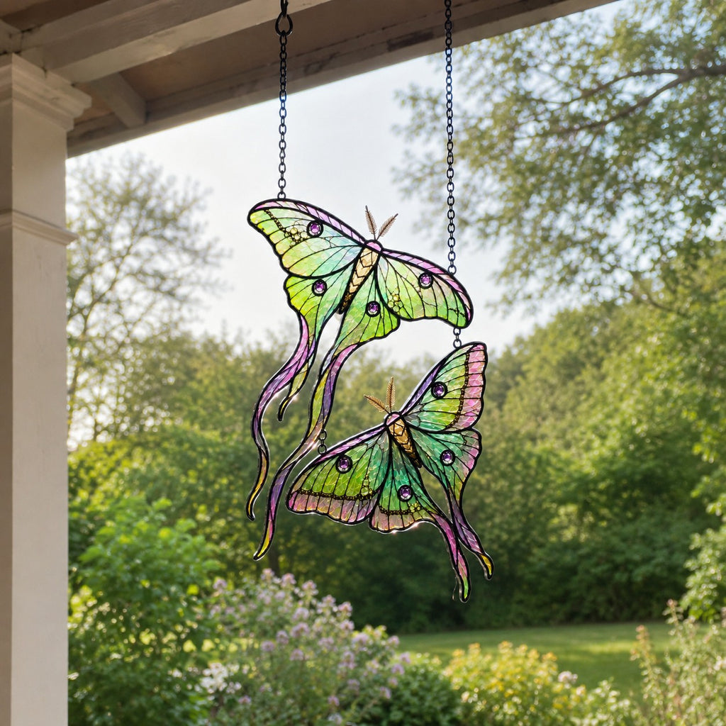 Personalized Luna Moth Couple Holographic Acrylic Suncatcher