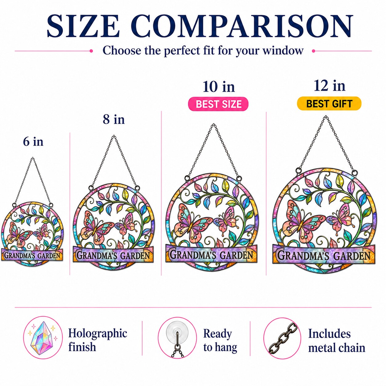 Grandma's Garden Butterfly Holographic Acrylic Suncatcher