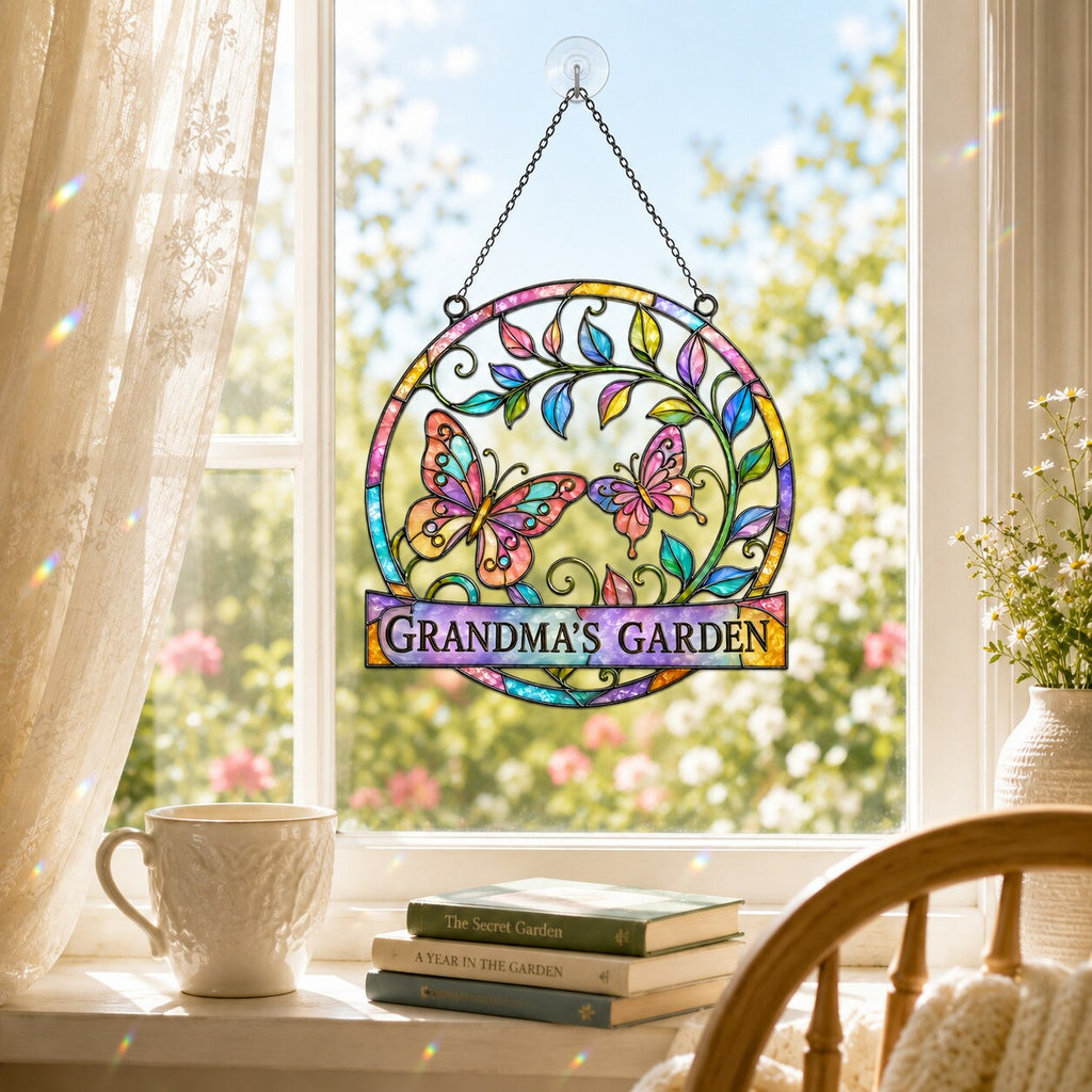 Grandma's Garden Butterfly Holographic Acrylic Suncatcher