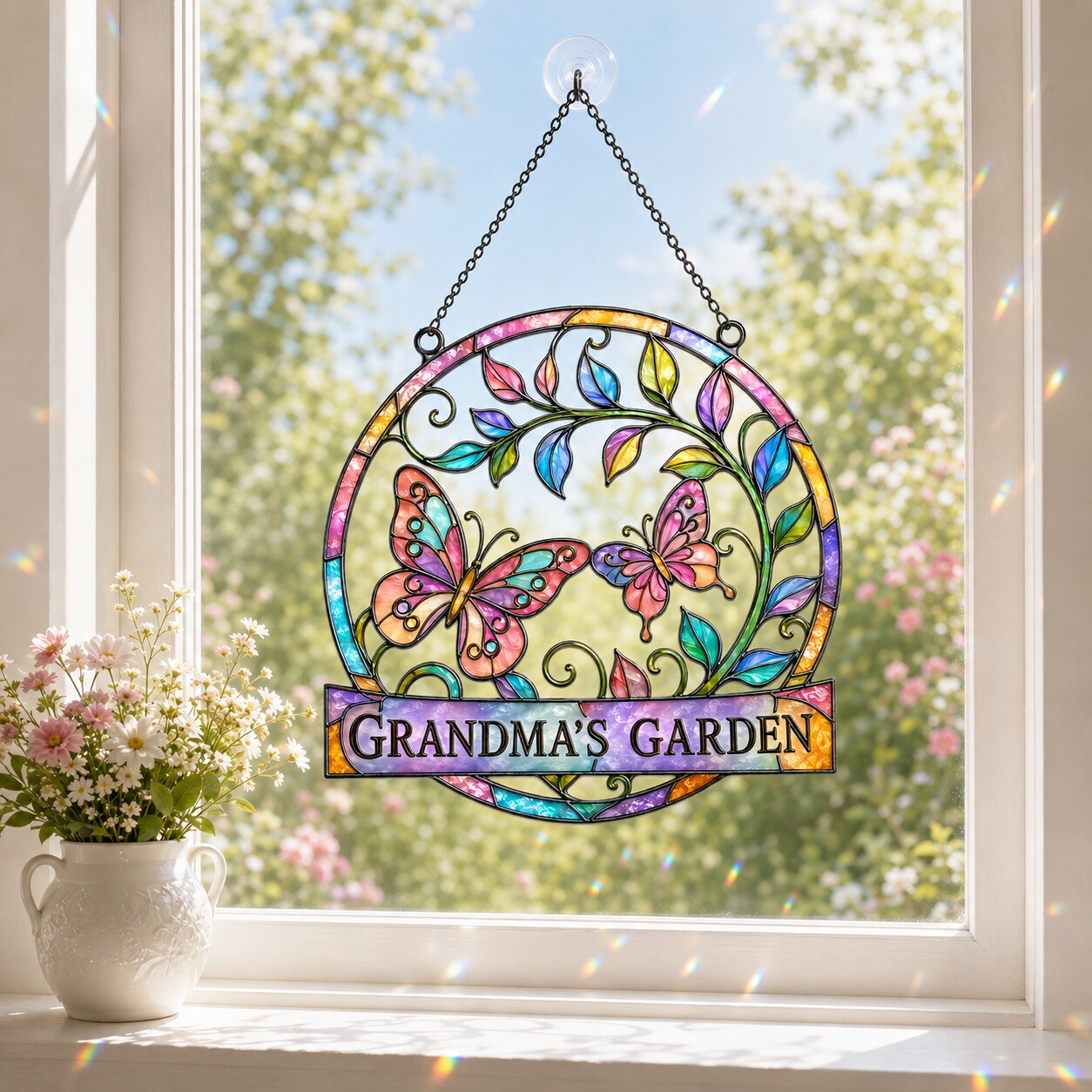 Grandma's Garden Butterfly Holographic Acrylic Suncatcher