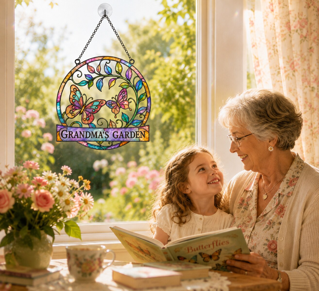 Grandma's Garden Butterfly Holographic Acrylic Suncatcher