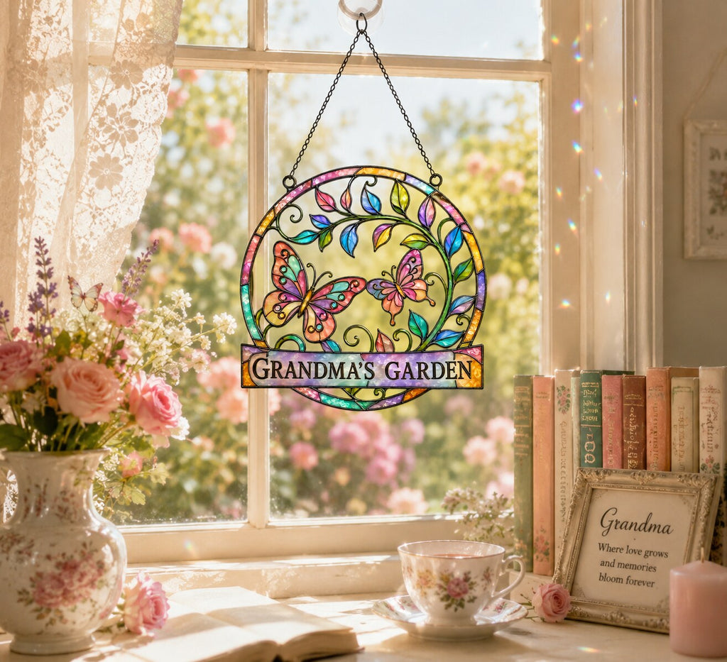 Grandma's Garden Butterfly Holographic Acrylic Suncatcher
