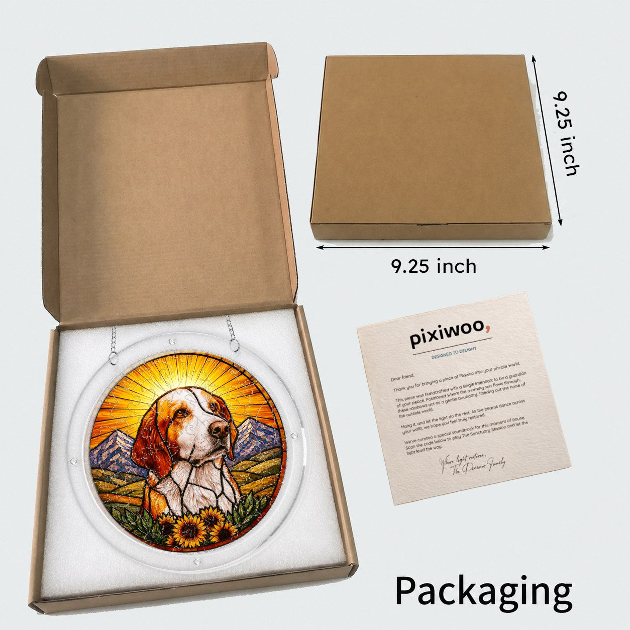 Pixiwoo gift box packaging with 9.25 inch size for the puzzle suncatcher