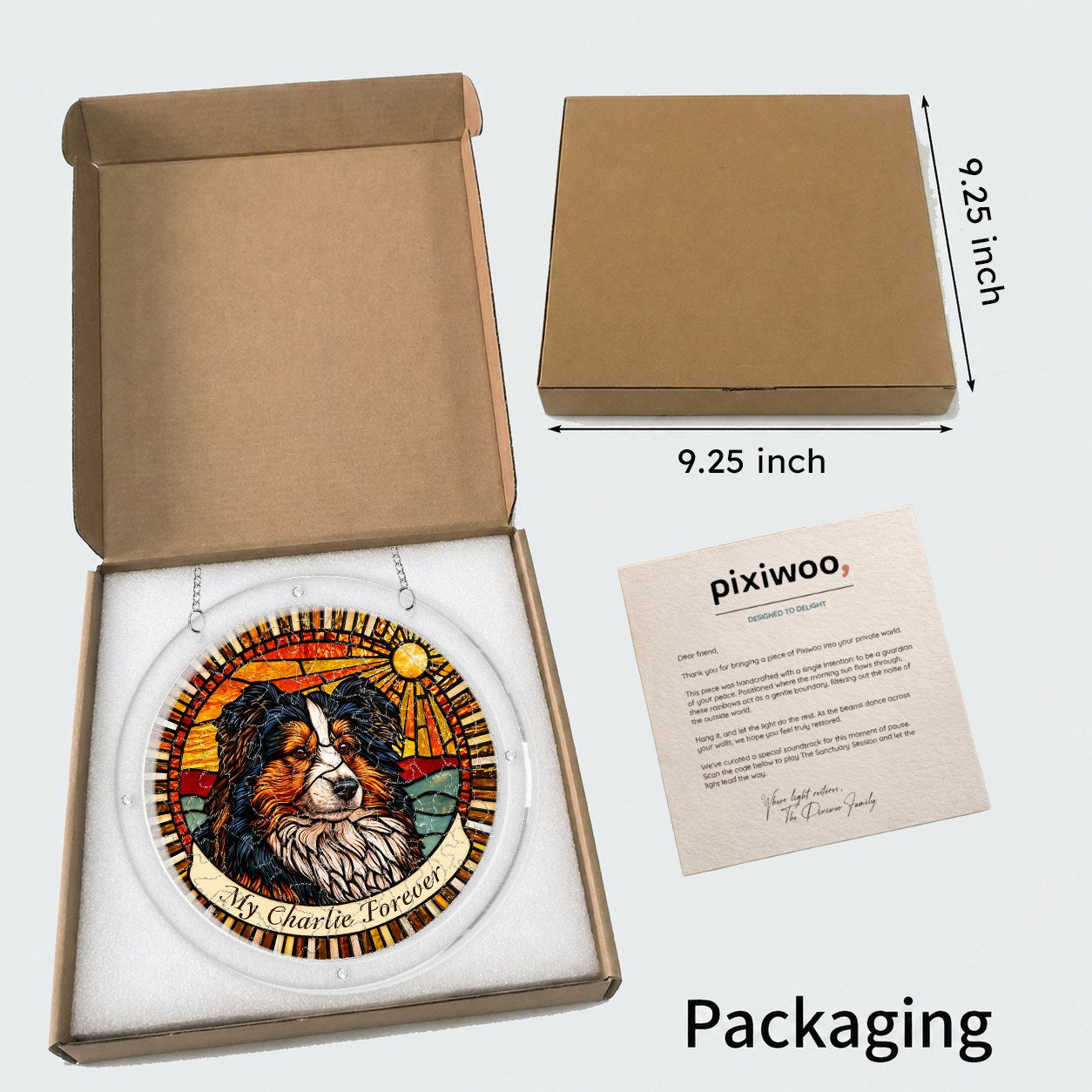 Pixiwoo gift box packaging with 9.25 inch size for the puzzle suncatcher