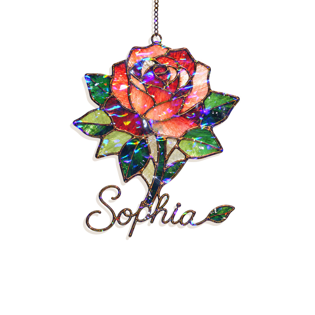 Personalized Red Rose Holographic Acrylic Suncatcher