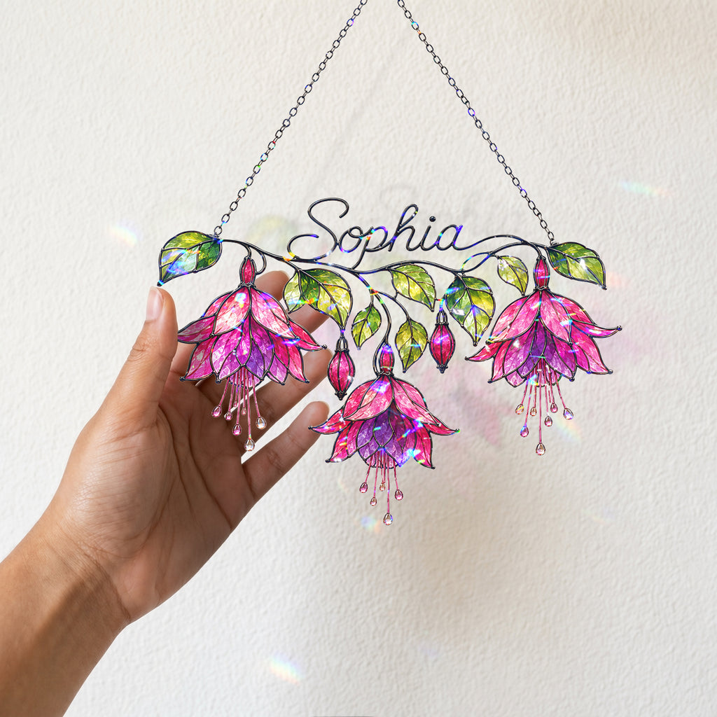 Personalized Pink Fuchsia Flower Holographic Acrylic Suncatcher