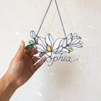 Personalized White Magnolia Branch Holographic Acrylic Suncatcher