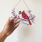 Personalized Cardinal & Cherry Blossom Holographic Acrylic Suncatcher