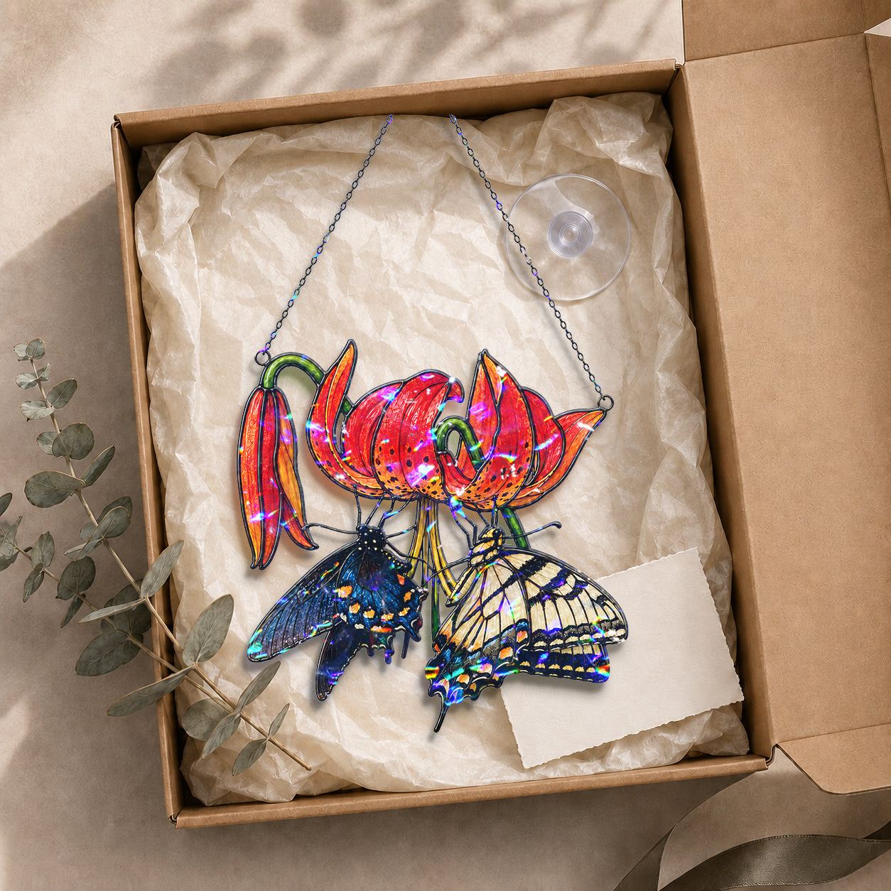 Swallowtail Butterflies & Tiger Lily Holographic Acrylic Suncatcher