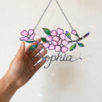 Personalized Pink Cherry Blossom Branch Holographic Acrylic Suncatcher