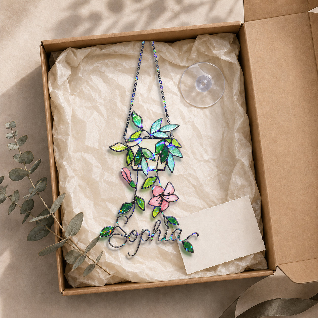 Personalized Hanging Planter Flower Holographic Acrylic Suncatcher