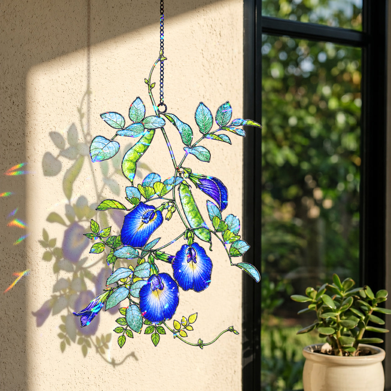 Blue Butterfly Pea Flower Vine Holographic Acrylic Suncatcher