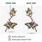 Two Swallowtail Butterflies on Blossom Branch Holographic Acrylic Suncatcher