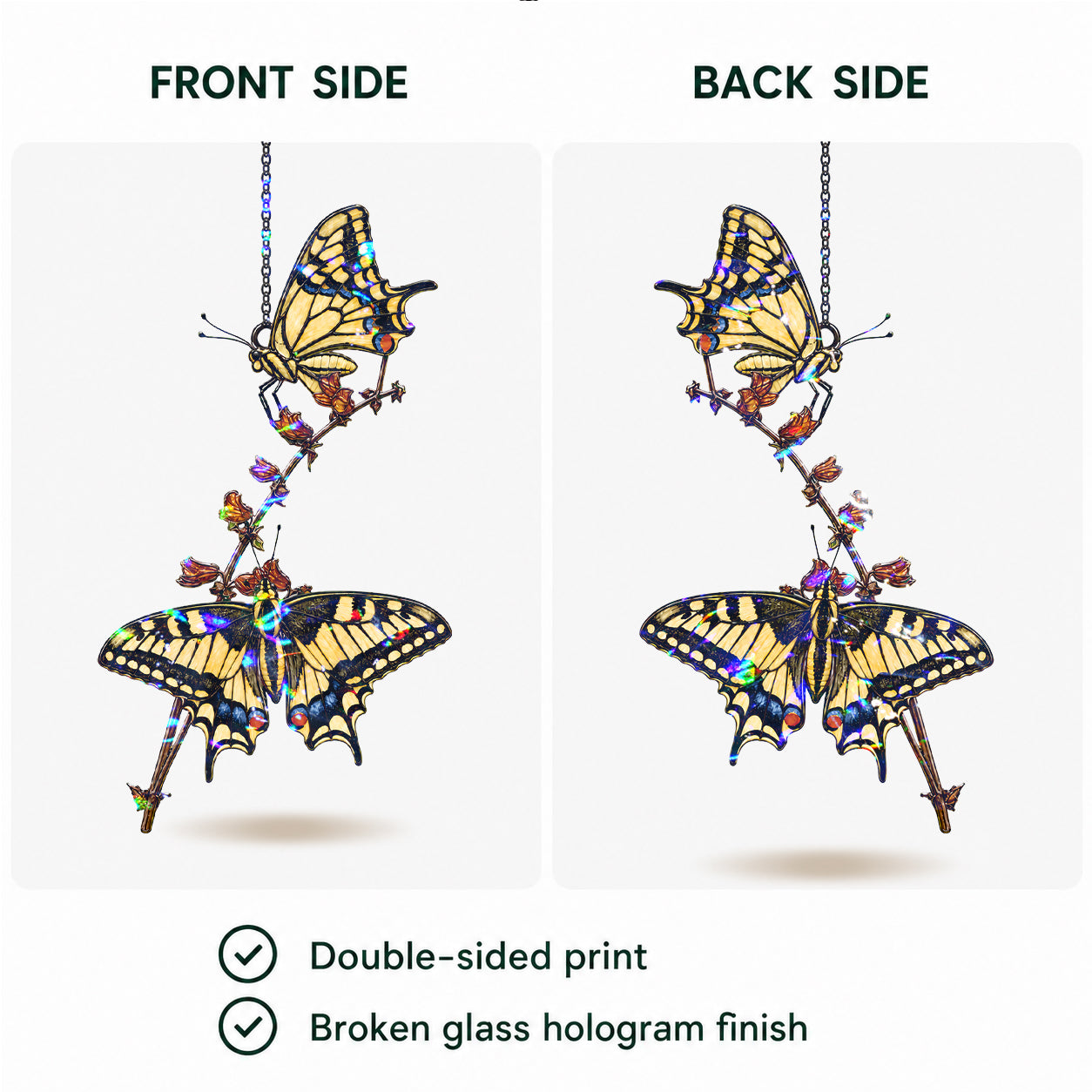 Two Swallowtail Butterflies on Blossom Branch Holographic Acrylic Suncatcher