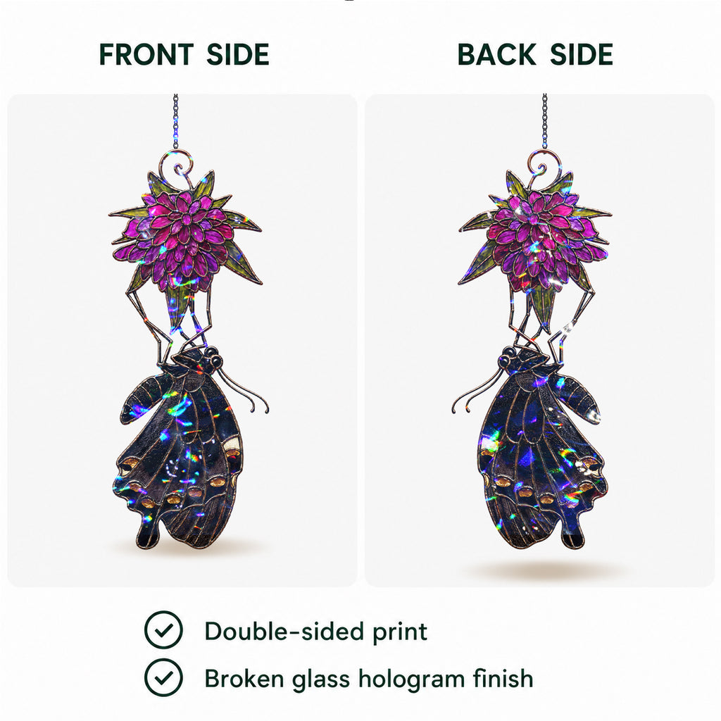 Black Swallowtail & Purple Dahlia Holographic Acrylic Suncatcher
