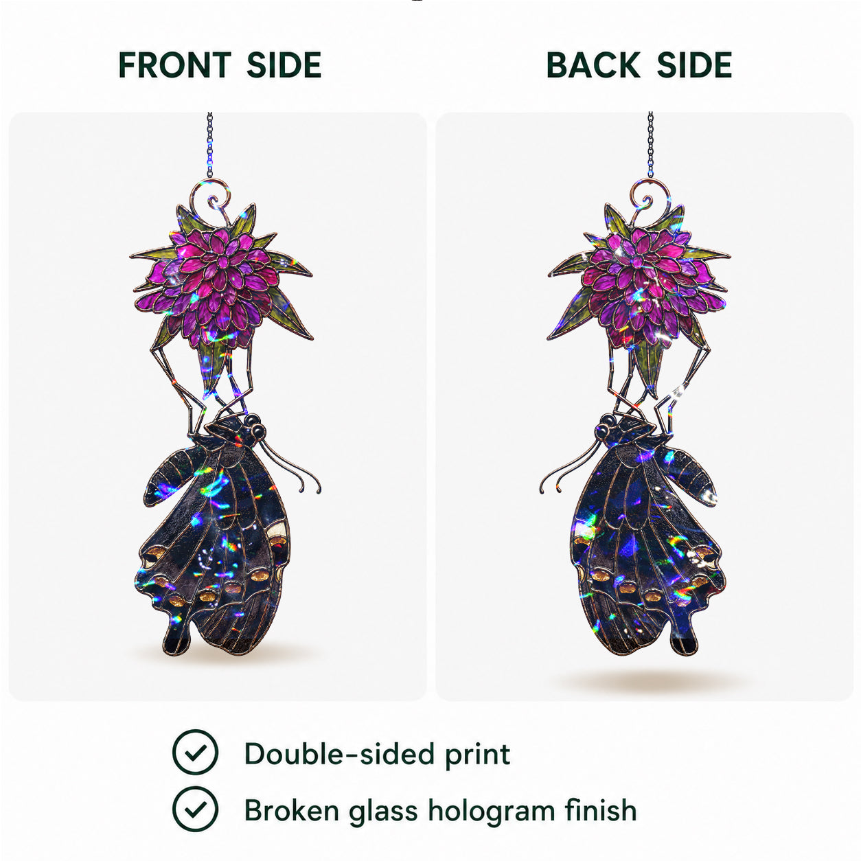 Black Swallowtail & Purple Dahlia Holographic Acrylic Suncatcher