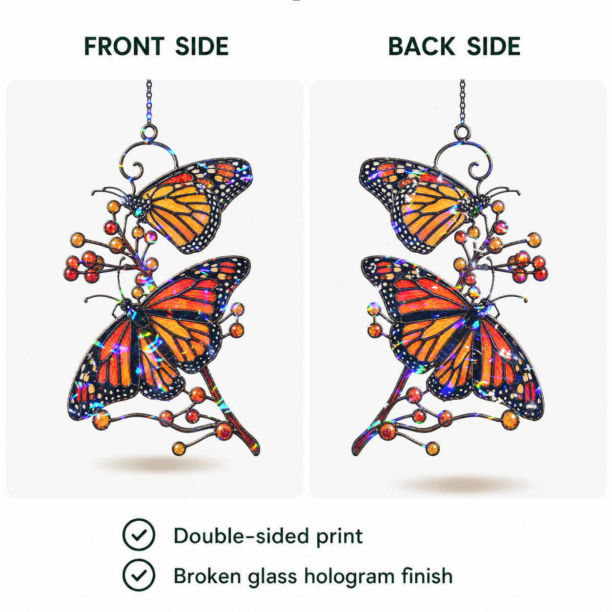 Monarch Butterflies & Berry Branch Holographic Acrylic Suncatcher
