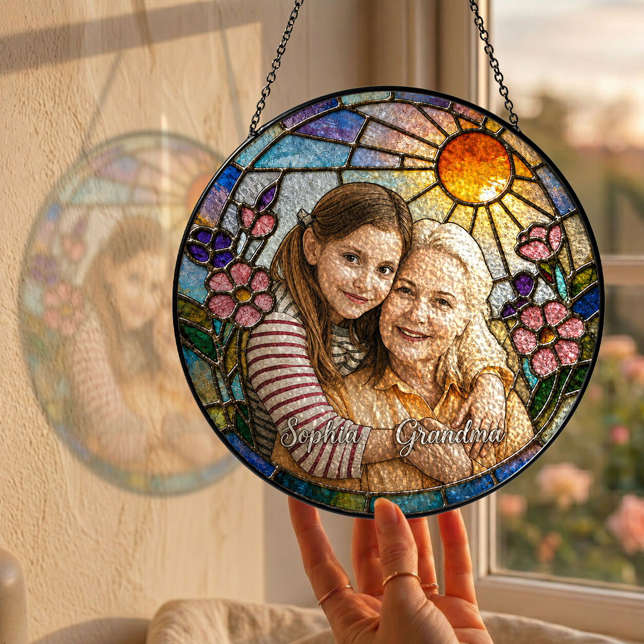 Personalized Blossom Sunrise Photo Stained Glass Suncatcher